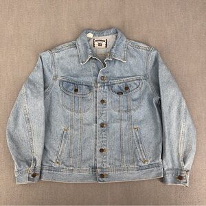 Vintage Lee Jean Jacket Mens M Denim Light Wash Trucker 90s Type 3 Fit Faded